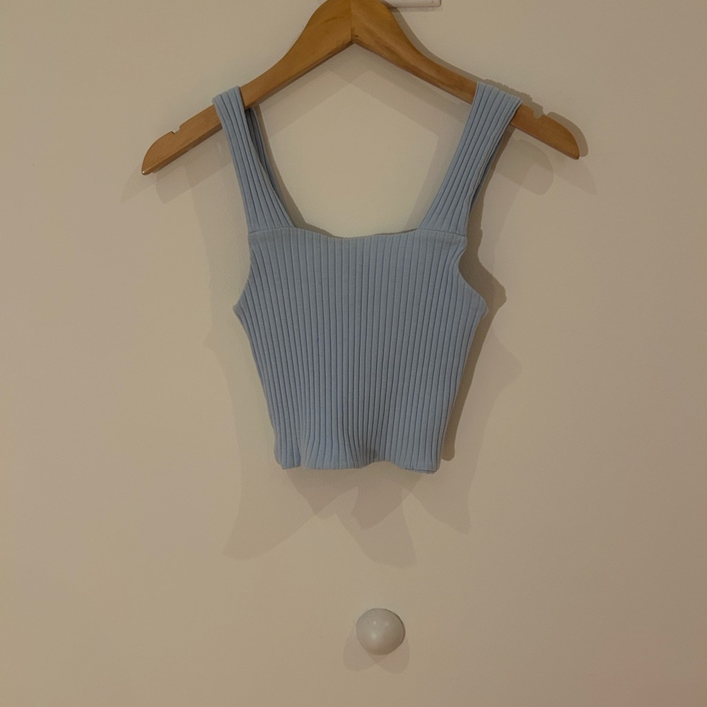 American Eagle Outfitters Sky Blue Ribbed Tank Top